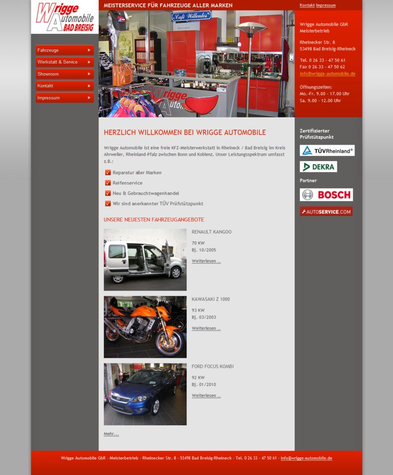 Neue Webseite für Wrigge Automobile, Bad Breisig / Rheineck
