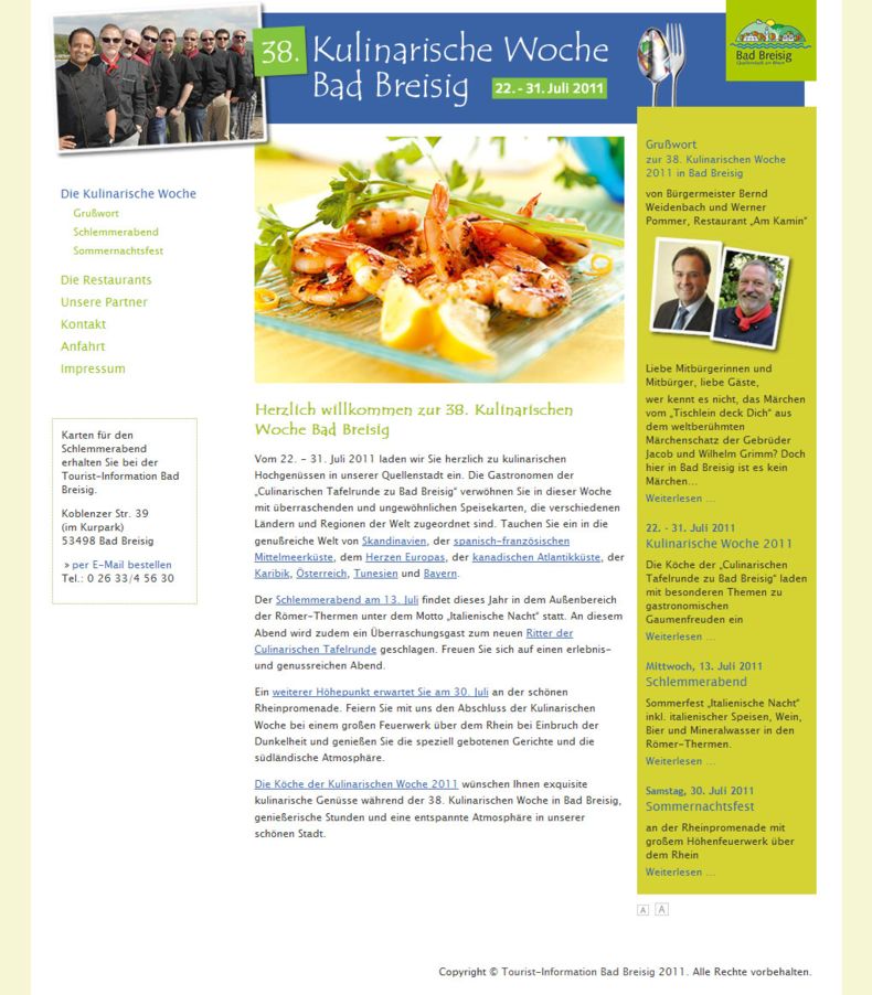 Webseite inkl. CMS zur Kulinarischen Woche in Bad Breisig 2011