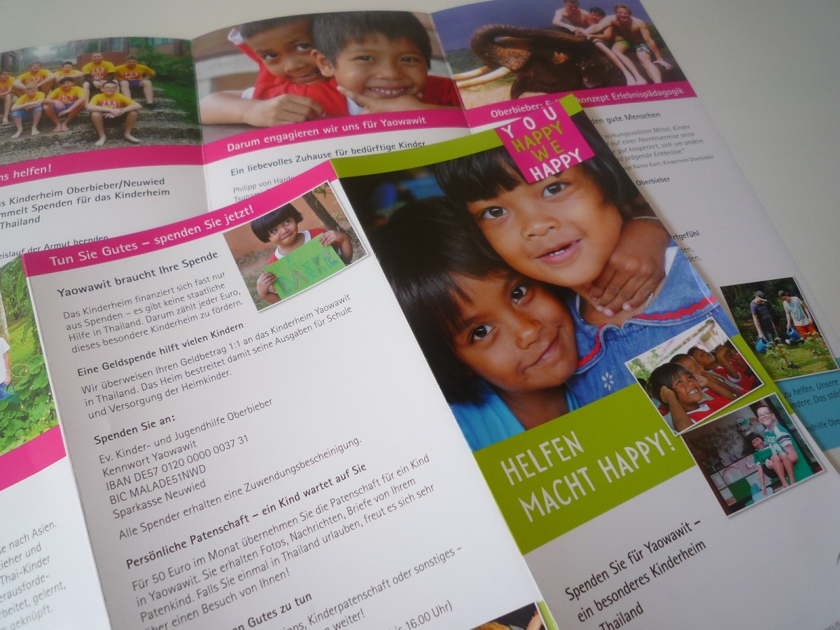 Faltblatt Spendenaufruf für Waisenkinder in Thailand