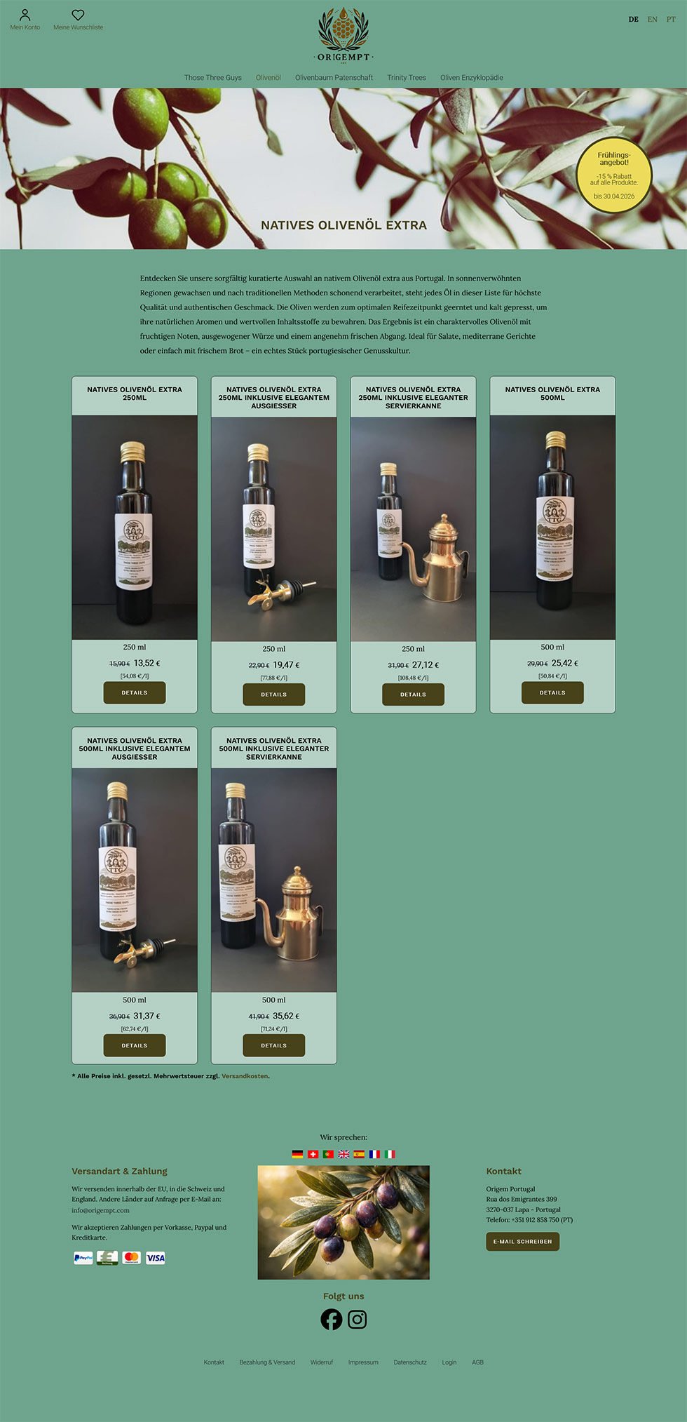 Ein dreisprachige Webseite für einen Online Shop zum Vertrieb von hochwertigem Olivenöl nativ extra